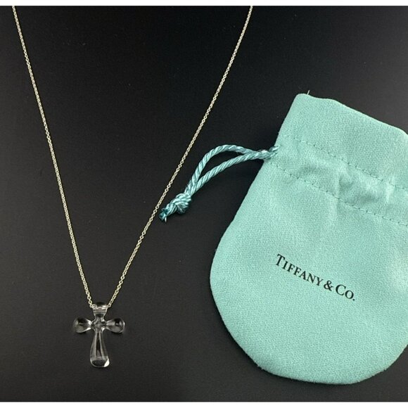 Tiffany & Co Elsa Peretti Cross Necklace Sterling Silver Rock Crystal 925 pouch - Picture 1 of 15